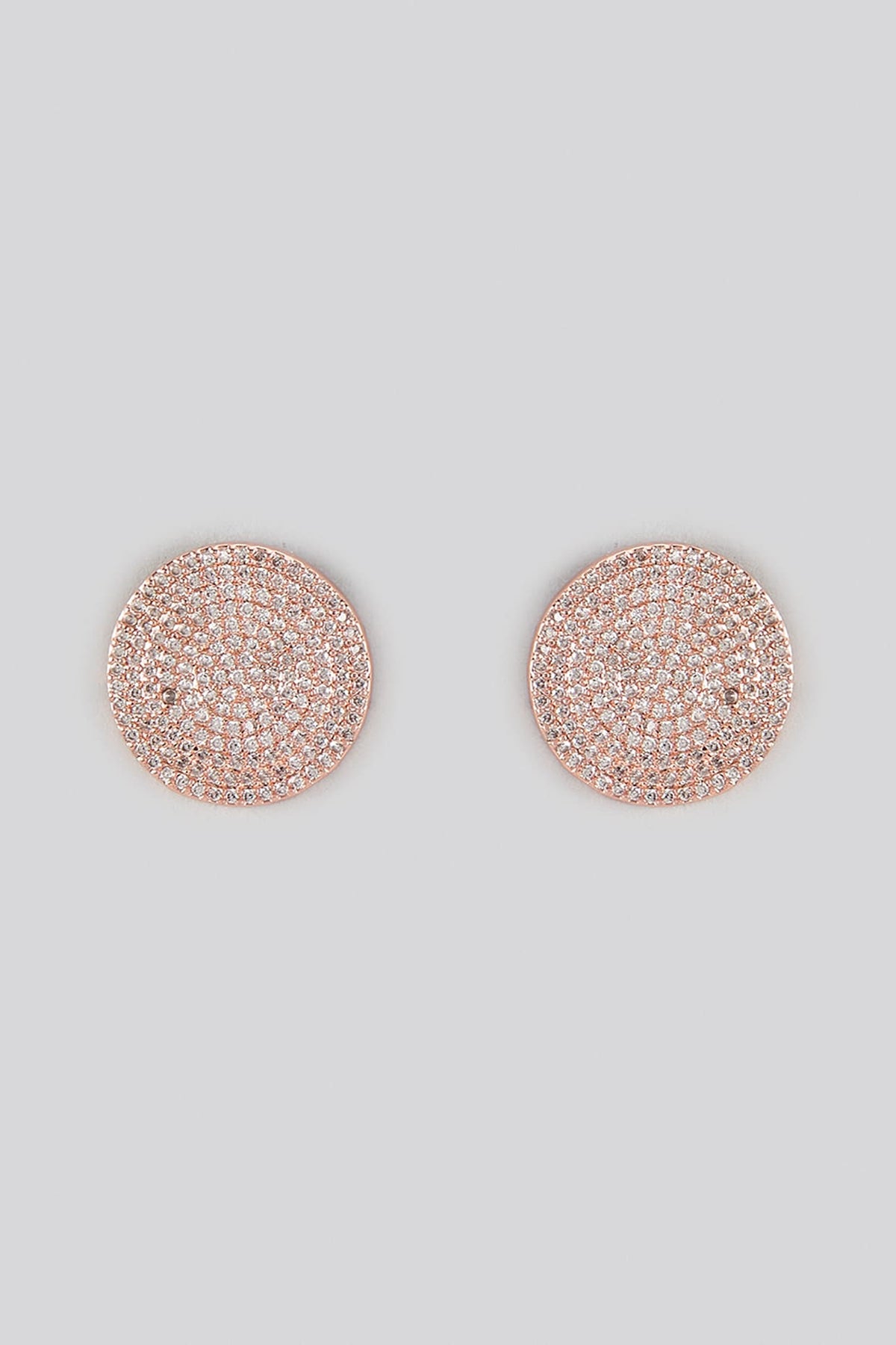 Rose Gold Finish Cubic Zirconia Stud Earrings With Ring