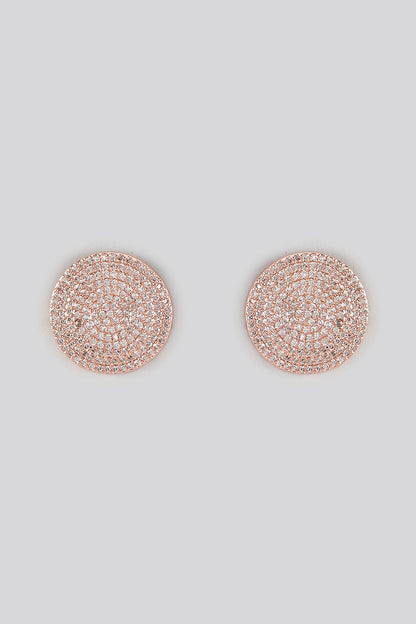 Rose Gold Finish Cubic Zirconia Stud Earrings With Ring