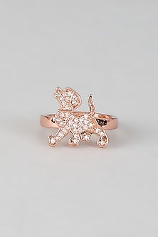 Rose Gold Finish Cubic Zirconia Stud Earrings With Ring