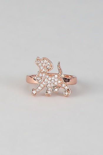 Rose Gold Finish Cubic Zirconia Stud Earrings With Ring