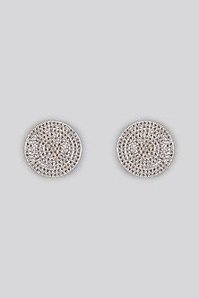 White Rhodium Finish Cubic Zirconia Stud Earrings With Infinity Bracelet