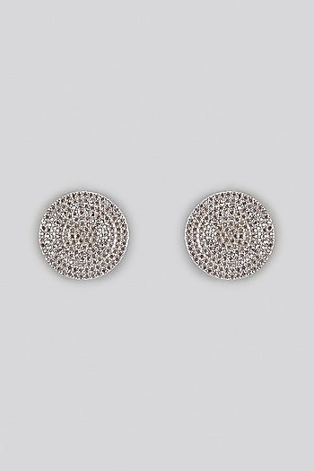 White Rhodium Finish Cubic Zirconia Stud Earrings With Infinity Bracelet