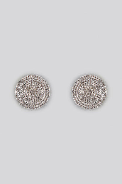 White Rhodium Finish Cubic Zirconia Stud Earrings With Infinity Bracelet