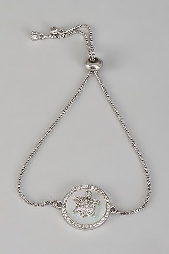 White Rhodium Finish Cubic Zirconia Stud Earrings With Infinity Bracelet
