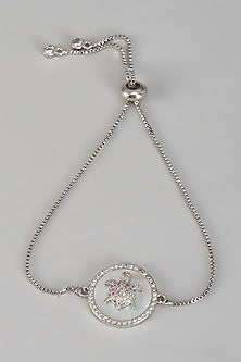 White Rhodium Finish Cubic Zirconia Stud Earrings With Infinity Bracelet