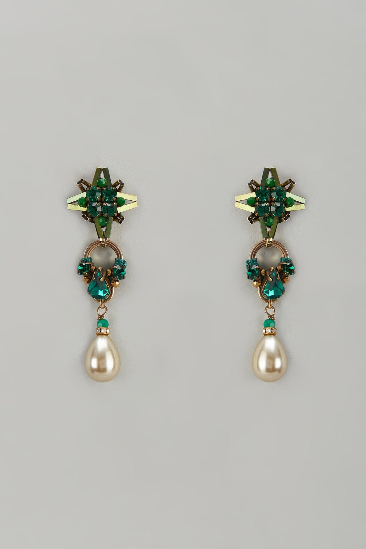 Gold Finish Pearl & Glass Beaded Dangler Earrings