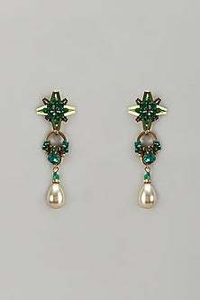 Gold Finish Pearl & Glass Beaded Dangler Earrings
