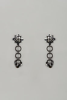 Black Rhodium Finish Crystal & Glass Beaded Dangler Earrings