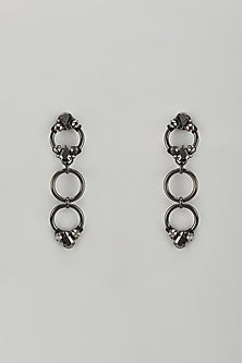 Black Rhodium Finish Crystal & Glass Beaded Dangler Earrings