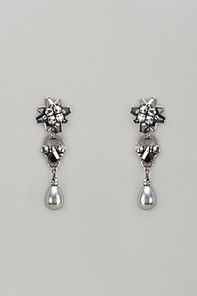Black Rhodium Finish Pearl & Glass Beaded Dangler Earrings