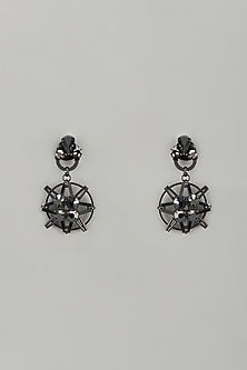 Black Rhodium Finish Crystal & Glass Beaded Dangler Earrings