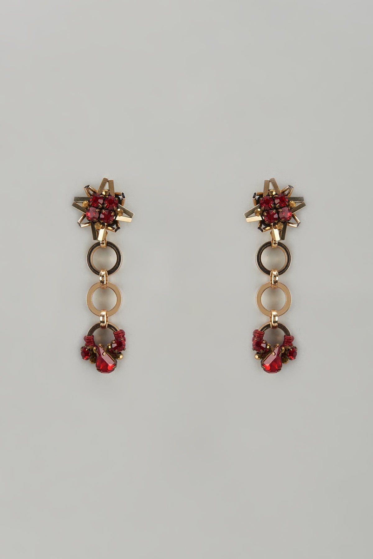 Gold Finish Crystal & Glass Beaded Dangler Earrings