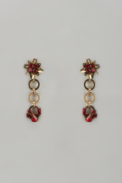 Gold Finish Crystal & Glass Beaded Dangler Earrings