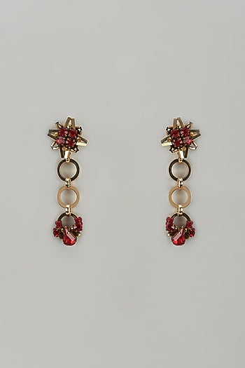 Gold Finish Crystal & Glass Beaded Dangler Earrings