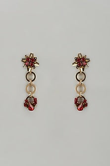 Gold Finish Crystal & Glass Beaded Dangler Earrings
