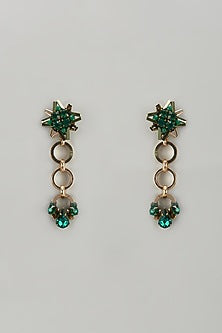 Gold Finish Crystal & Glass Beaded Dangler Earrings