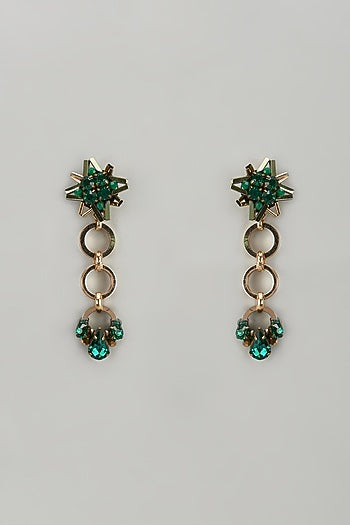 Gold Finish Crystal & Glass Beaded Dangler Earrings