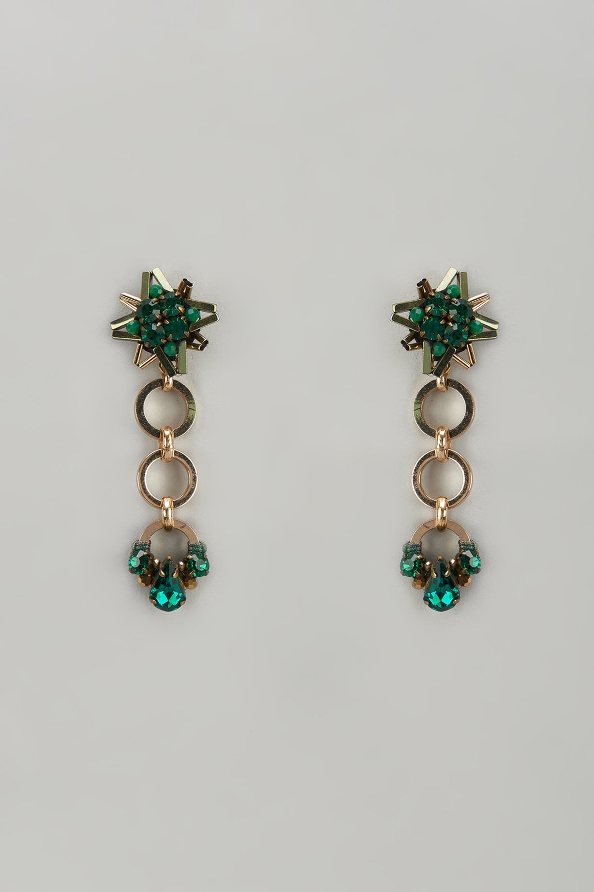 Gold Finish Crystal & Glass Beaded Dangler Earrings