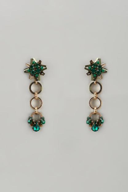 Gold Finish Crystal & Glass Beaded Dangler Earrings