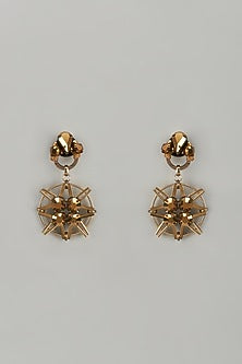 Gold Finish Crystal & Glass Beaded Stud Earrings