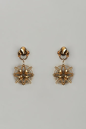 Gold Finish Crystal & Glass Beaded Stud Earrings