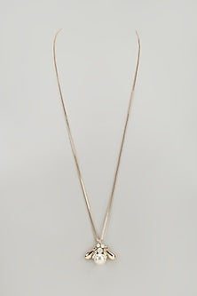 Gold Finish Crystal & Glass Beaded Long Necklace