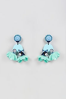 White Finish Sea Green Floral Drop Dangler Earrings
