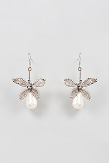 White Finish Pearl Drop Dangler Earrings
