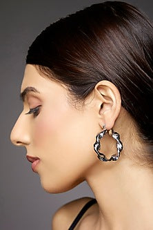 Black Rhodium Finish Alloy Hoop Earrings