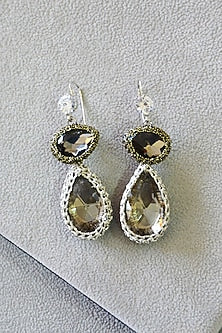 White Rhodium Finish Grey Crystal Dangler Earrings