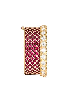 Gold Plated Kundan & Cubic Zirconia Kada Bracelet