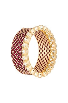 Gold Plated Kundan & Cubic Zirconia Kada Bracelet