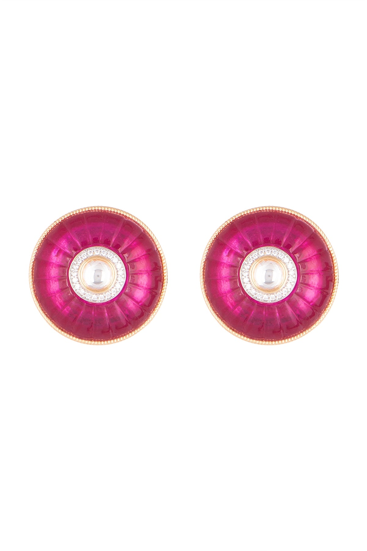 Gold Plated Dark Pink Stone Stud Earrings