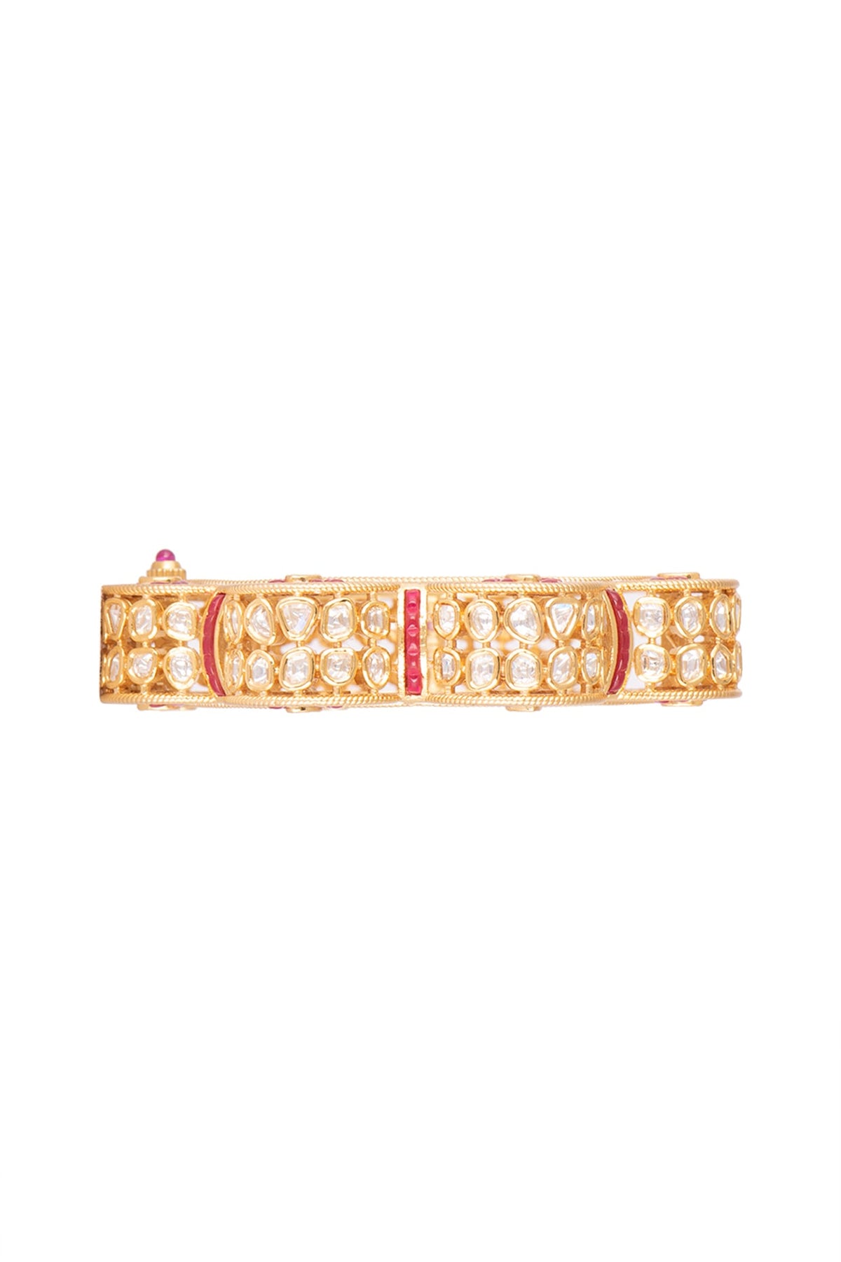 Gold Plated Red Stone Kada Bracelet