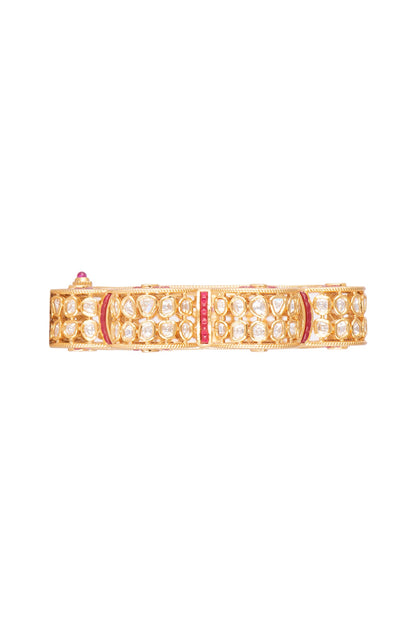 Gold Plated Red Stone Kada Bracelet