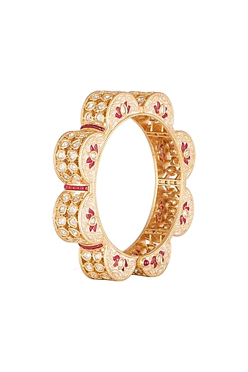 Gold Plated Red Stone Kada Bracelet