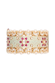 Gold Plated Pink Semi Precious Stone Kada Bracelet