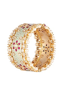 Gold Plated Pink Semi Precious Stone Kada Bracelet
