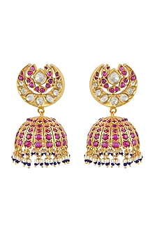 Gold Finish Jhumka Earrings In Sterling Silver