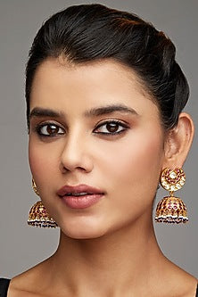 Gold Finish Jhumka Earrings In Sterling Silver