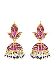 Gold Finish Paisley Jhumka Earrings In Sterling Silver