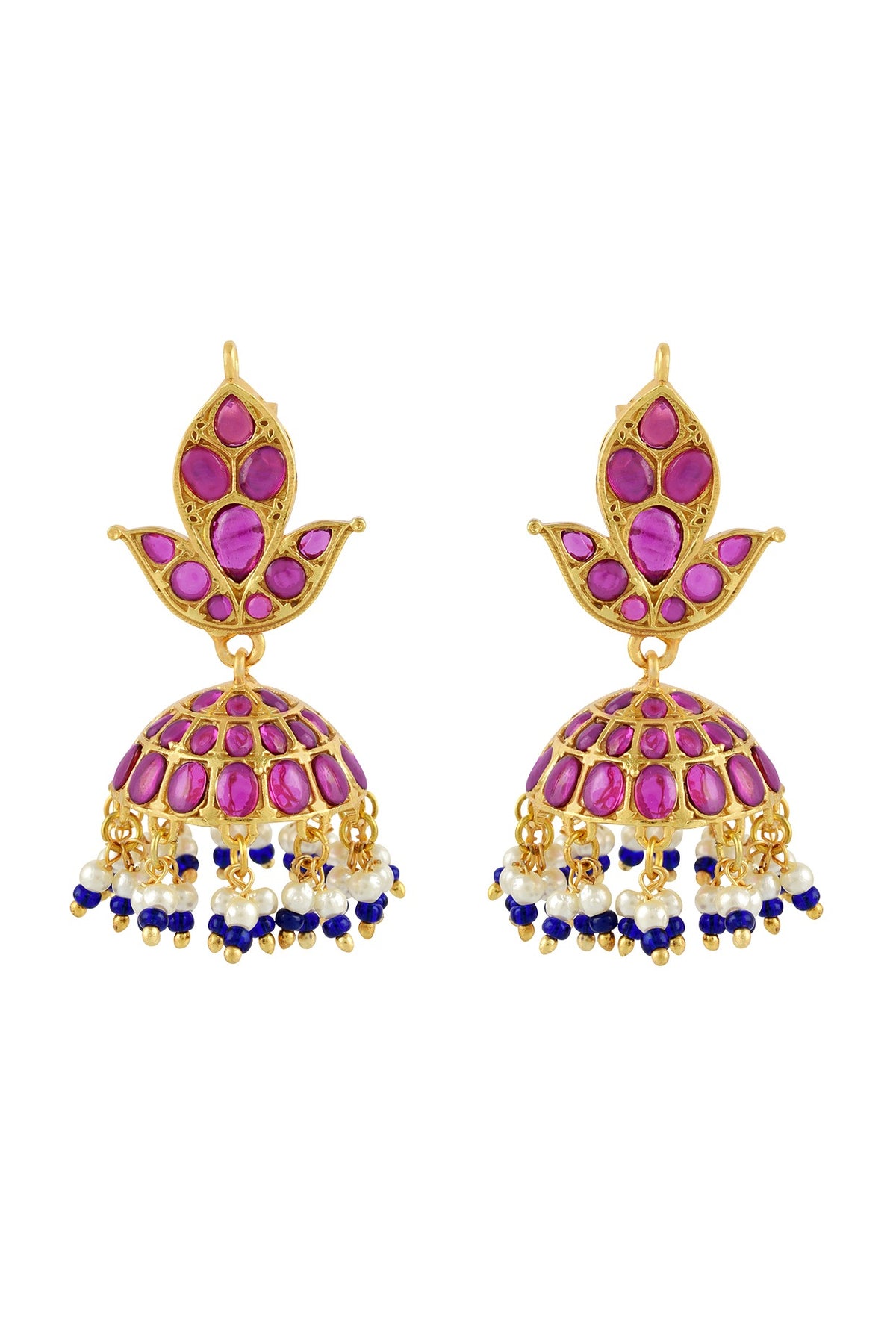 Gold Finish Paisley Jhumka Earrings In Sterling Silver