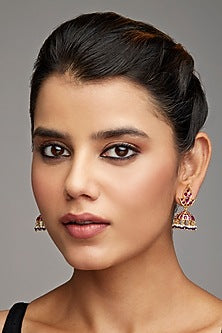 Gold Finish Paisley Jhumka Earrings In Sterling Silver
