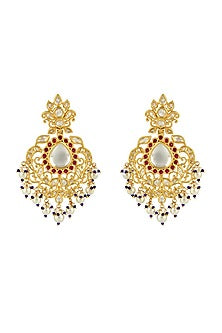 Gold Finish Pink Stone Earrings In Sterling Silver
