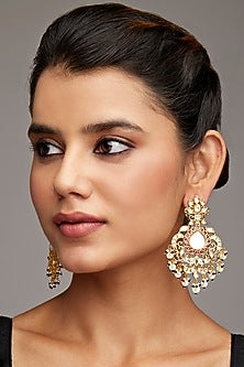 Gold Finish Pink Stone Earrings In Sterling Silver