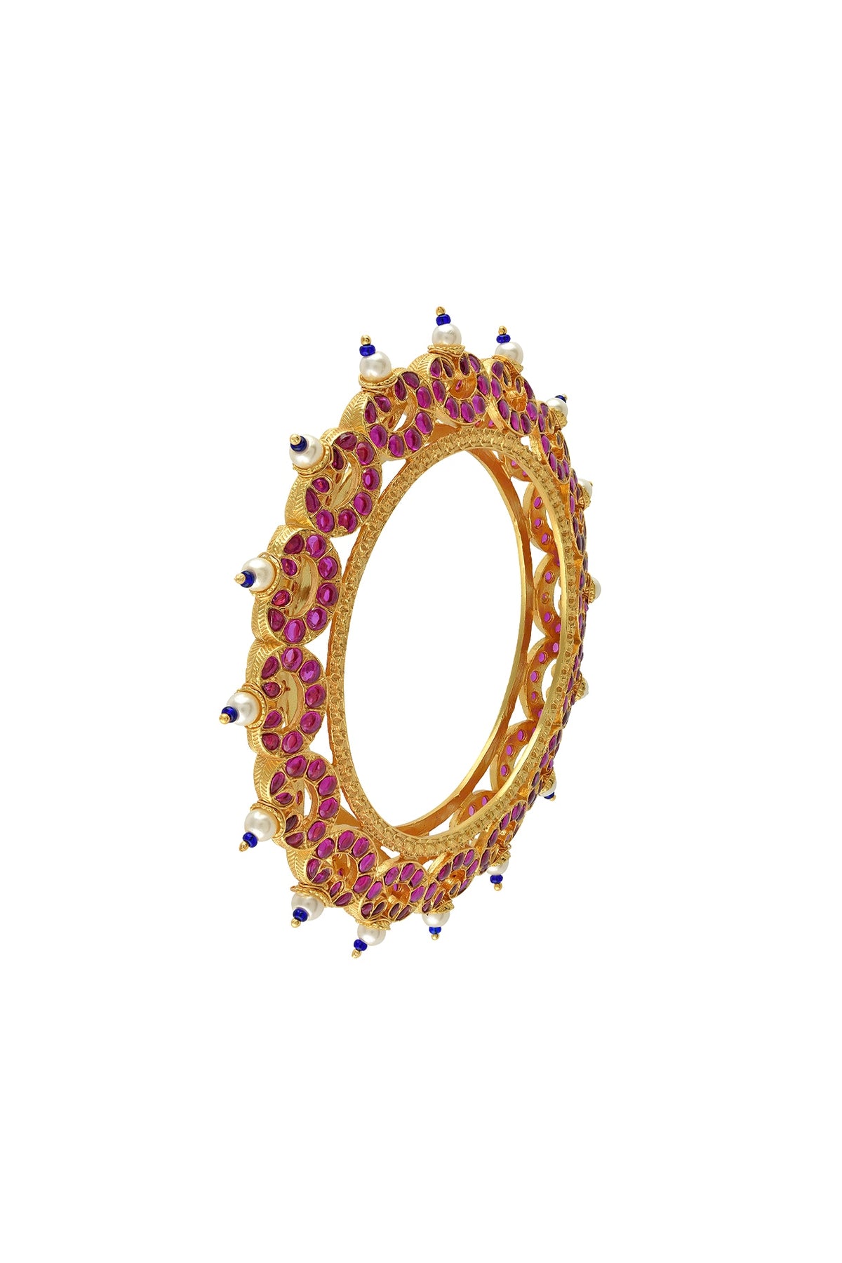 Gold Finish Pink Stone Bangle In Sterling Silver