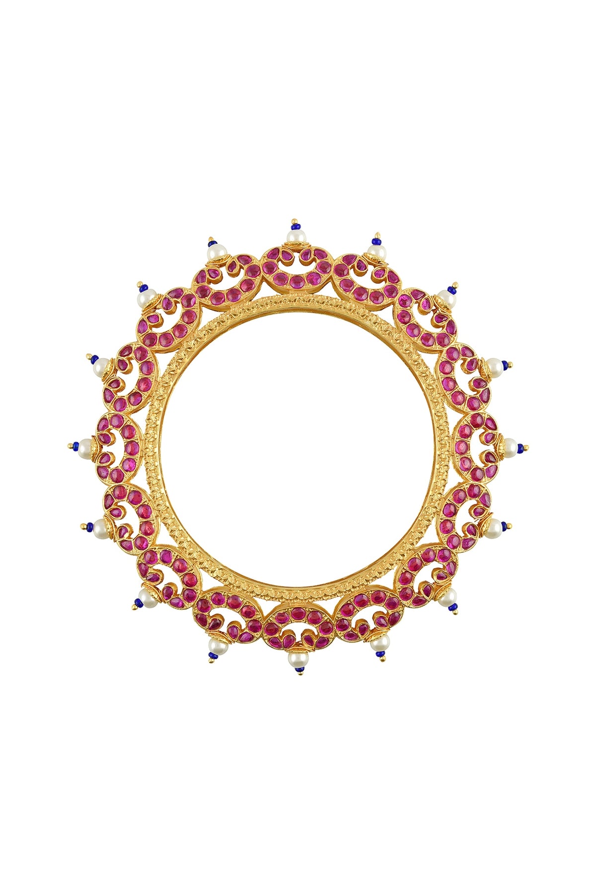 Gold Finish Pink Stone Bangle In Sterling Silver