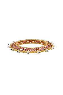 Gold Finish Pink Stone Bangle In Sterling Silver