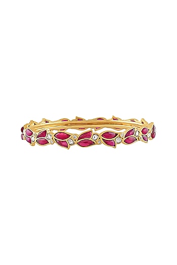 Gold Finish Motif Bangle In Sterling Silver