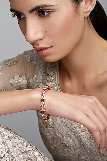 Gold Finish Motif Bangle In Sterling Silver